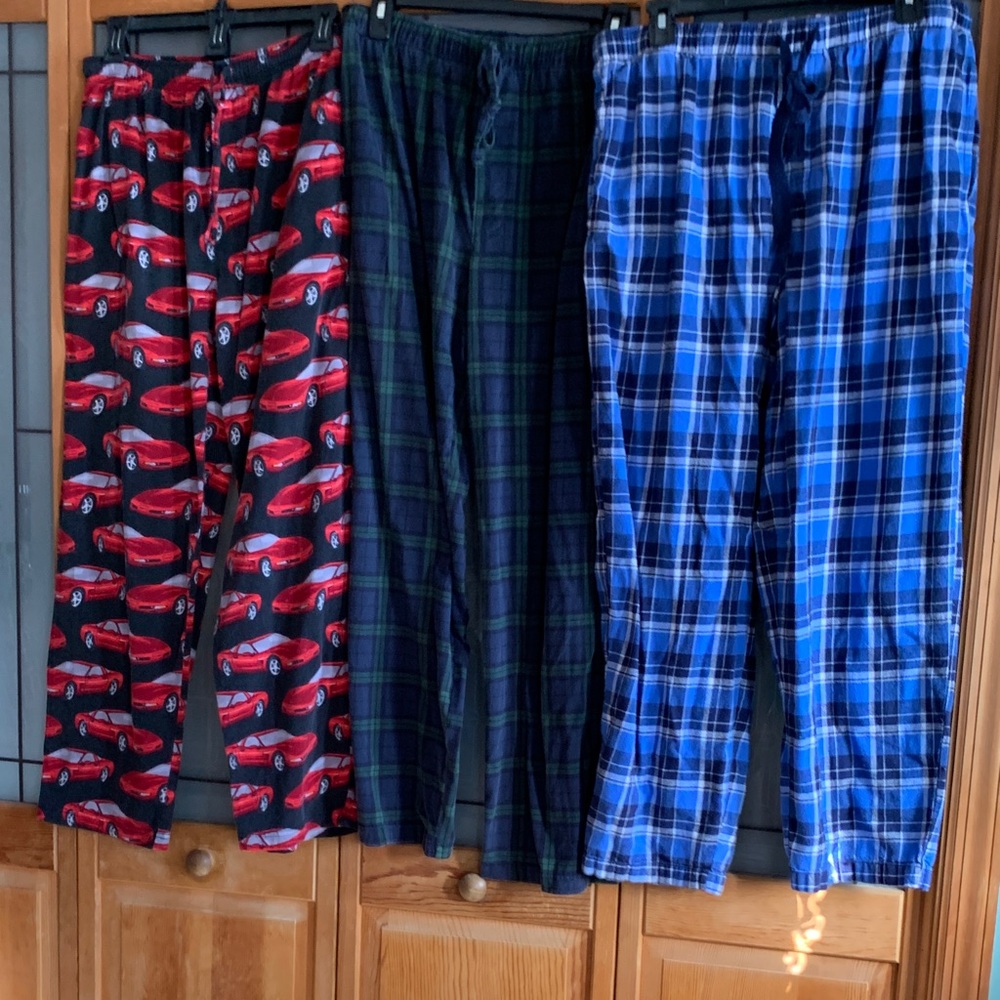 Set of Three Men's flannel Pajama Pants - Red, Green, Blue
